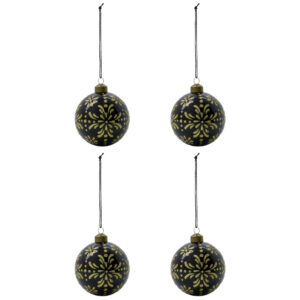 House Doctor Set čtyř černých skleněných vánočních ozdob Mente 8 cm
