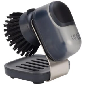 Joseph Joseph Šedý plastový kartáč na nádobí SinkTech Compact se stojánkem