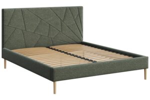 Mesonica Zelená čalouněná dvoulůžková postel Alano 160 x 200 cm s geometrickým prošíváním