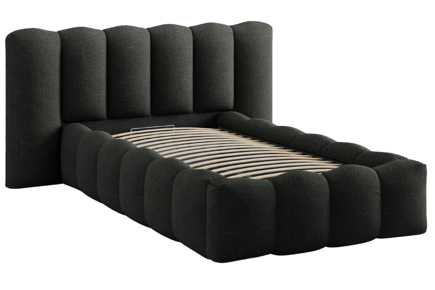 Micadoni Černá bouclé postel Lupine 90 x 200 cm s úložným prostorem