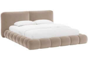 Micadoni Tmavě béžová sametová dvoulůžková postel Solange 180 x 200 cm