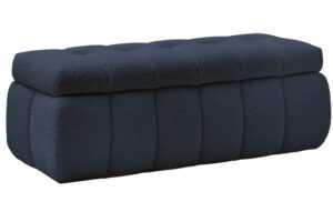 Bobochic Paris Tmavě modrá bouclé lavice Mont-Blanc 144 cm s úložným prostorem