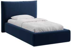 Micadoni Královsky modrá sametová jednolůžková postel Kaelle 90 x 200 cm s úložným prostorem