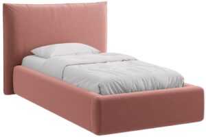 Micadoni Růžová sametová jednolůžková postel Kaelle 90 x 200 cm s úložným prostorem