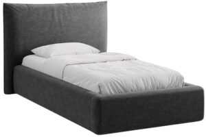 Micadoni Tmavě šedá žinylková jednolůžková postel Kaelle 90 x 200 cm s úložným prostorem