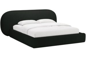 Micadoni Černá bouclé dvoulůžková postel Ovalo 180 x 200 cm s úložným prostorem