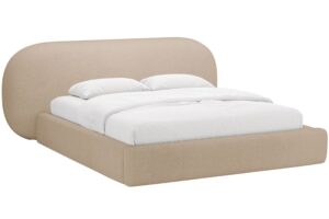 Micadoni Béžová bouclé dvoulůžková postel Ovalo 180 x 200 cm s úložným prostorem