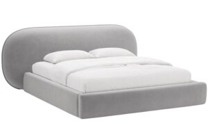 Micadoni Světle šedá sametová dvoulůžková postel Ovalo 160 x 200 cm s úložným prostorem